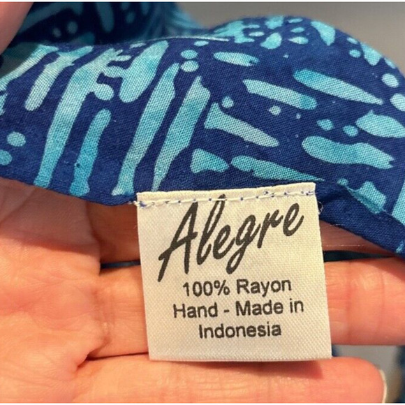 ALEGRE HANDMADE ABSTRACT FRINGED BLUE GEOMETRIC SCARF‎ 100 % RAYON INDONESIA - Picture 3 of 4